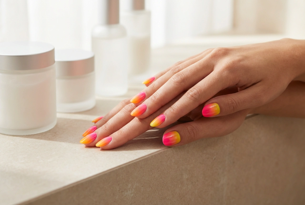 Neon-Ombré-Nägel Schritt für Schritt: Saftiger Effekt mit einem Schwämmchen