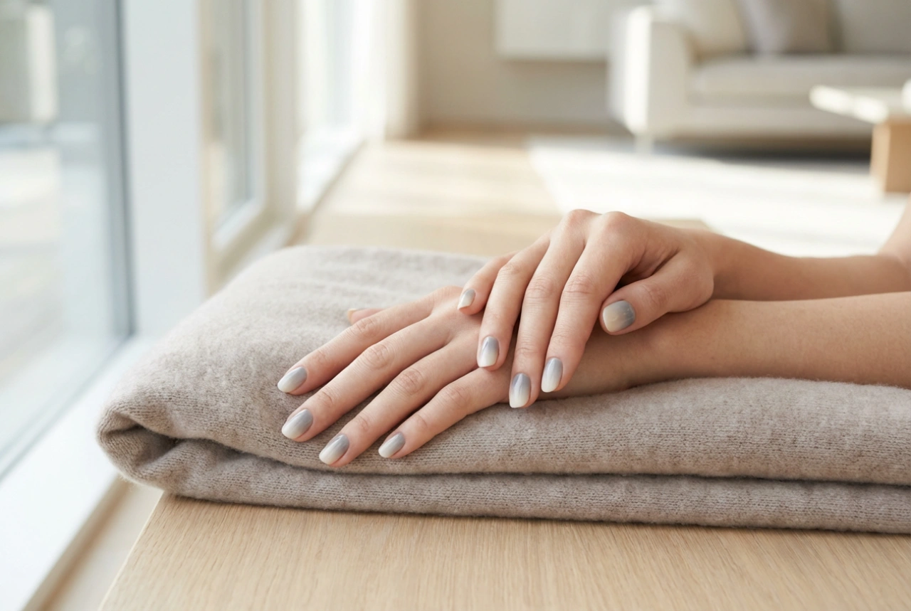 Graue Ombré-Nägel Schritt für Schritt: Kühle Eleganz für zu Hause
