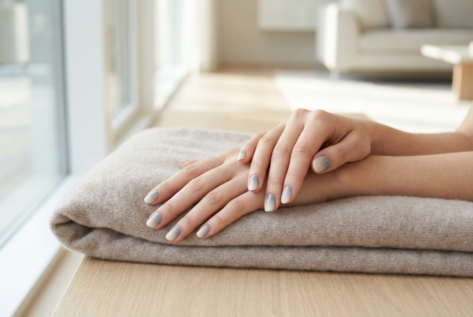 Graue Ombré-Nägel Schritt für Schritt: Kühle Eleganz für zu Hause