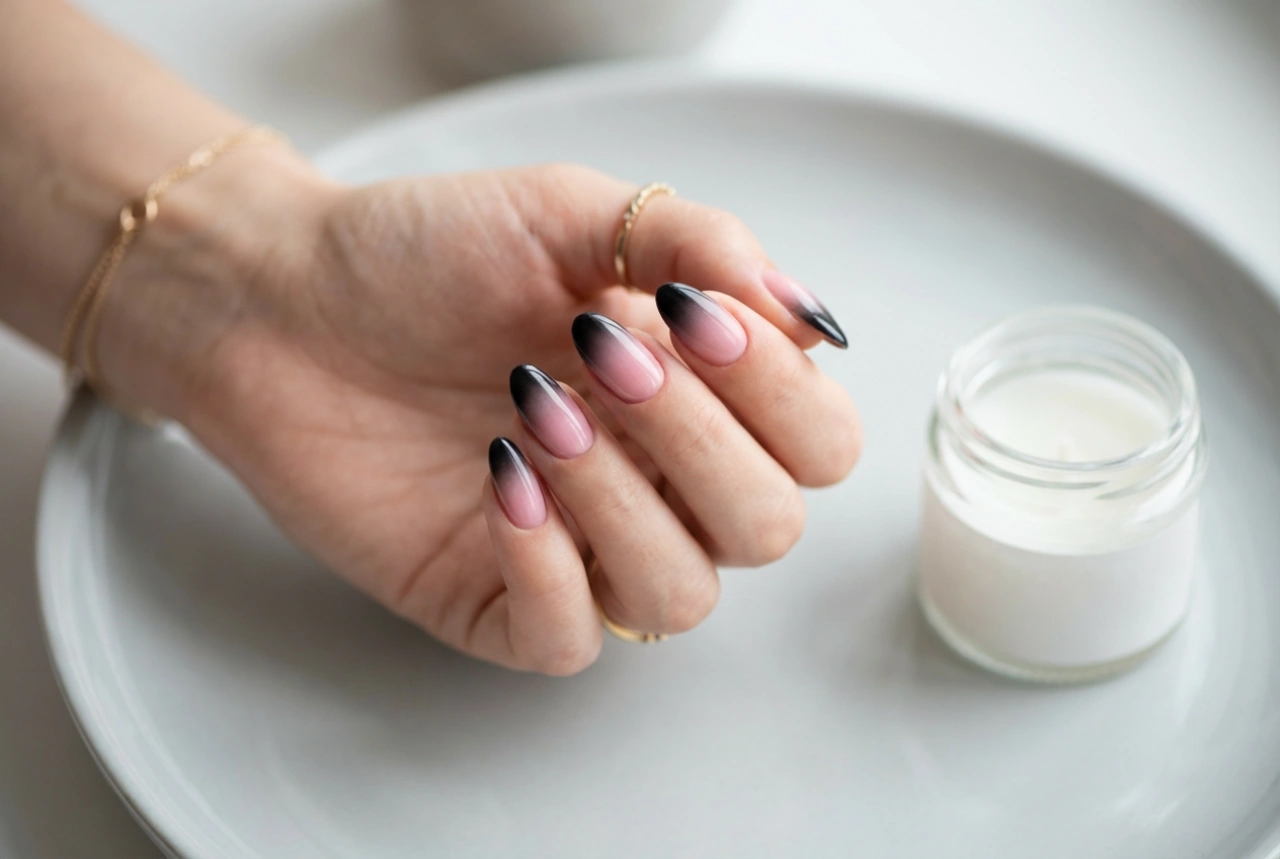 Ombre-Nägel in Rosa und Schwarz: Kontrastreicher Effekt ohne Streifen