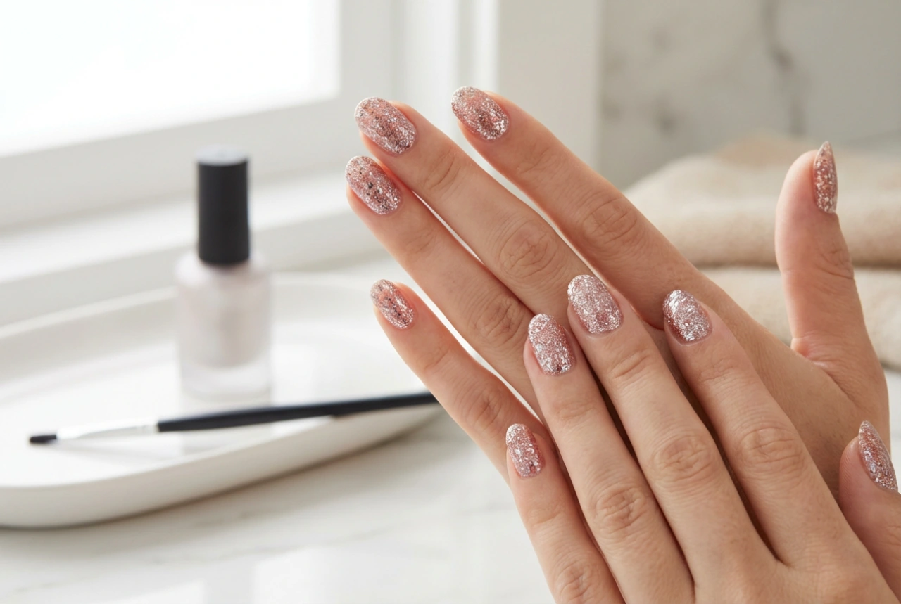 Hybrid-Nagellacke mit Glitzerpartikeln: Gleichmäßiger Auftrag und glattes Finish