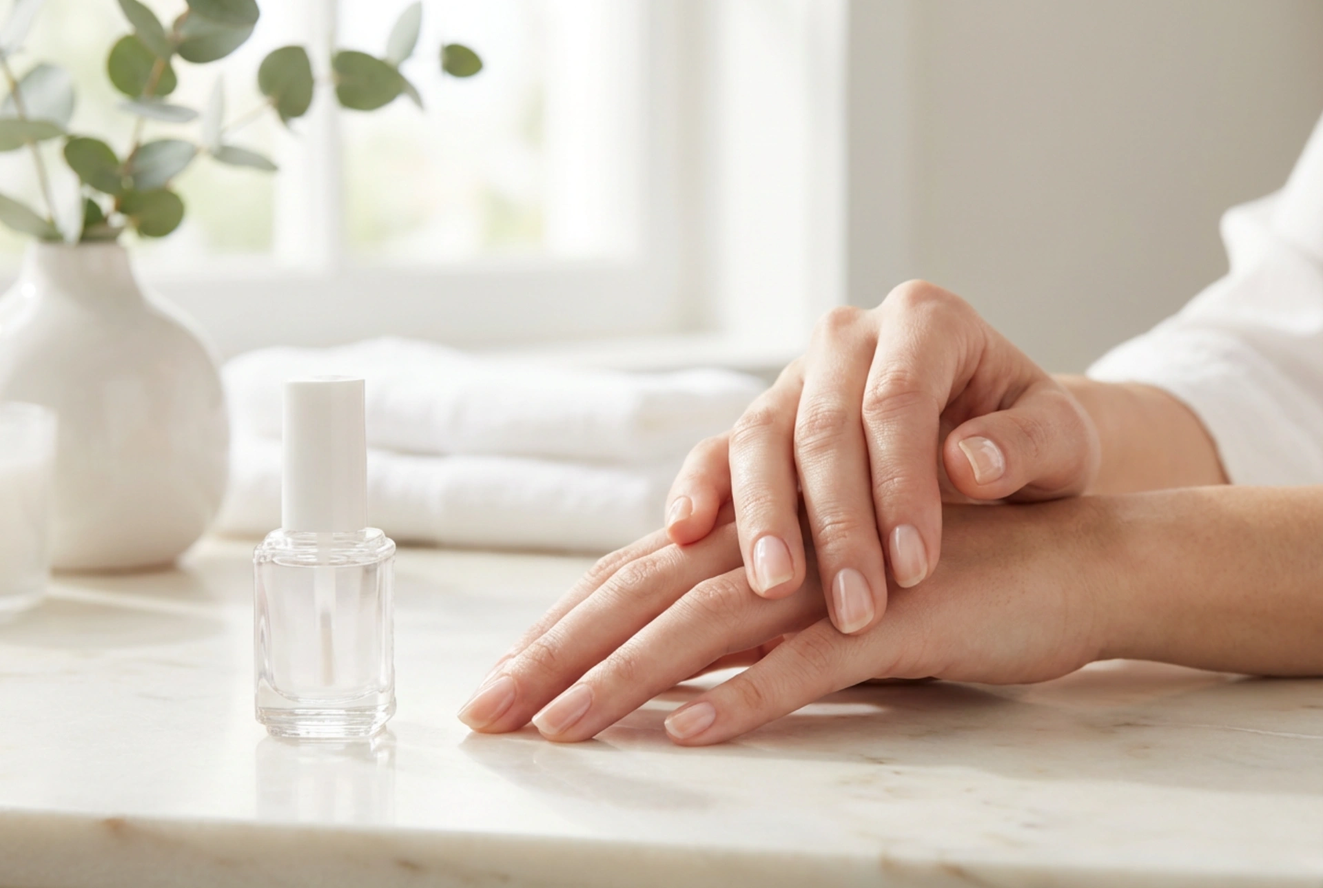 Transparenter Hybrid-Nagellack: Nagelplattenausgleich und natürlicher Effekt