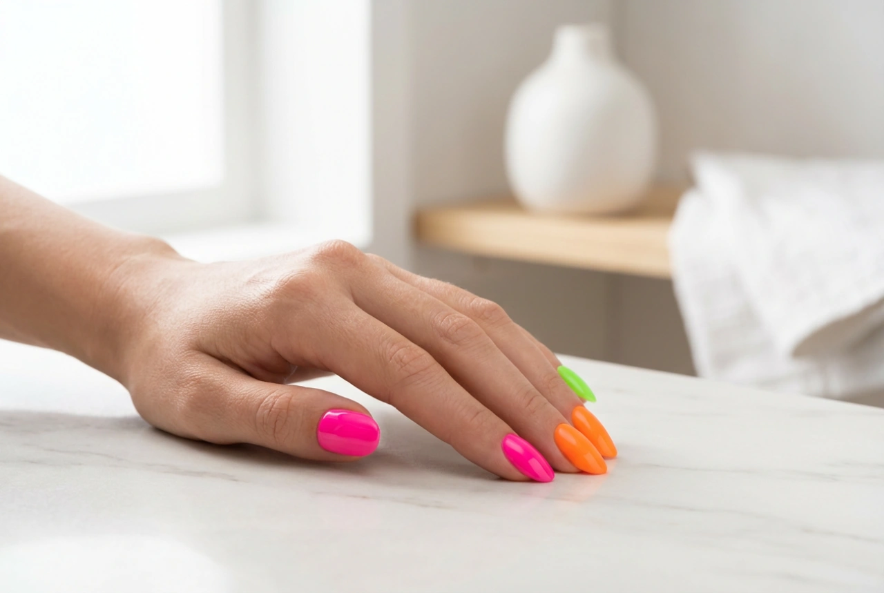 Neon-Hybrid-Nagellack: Intensive Deckkraft und Farbschutz