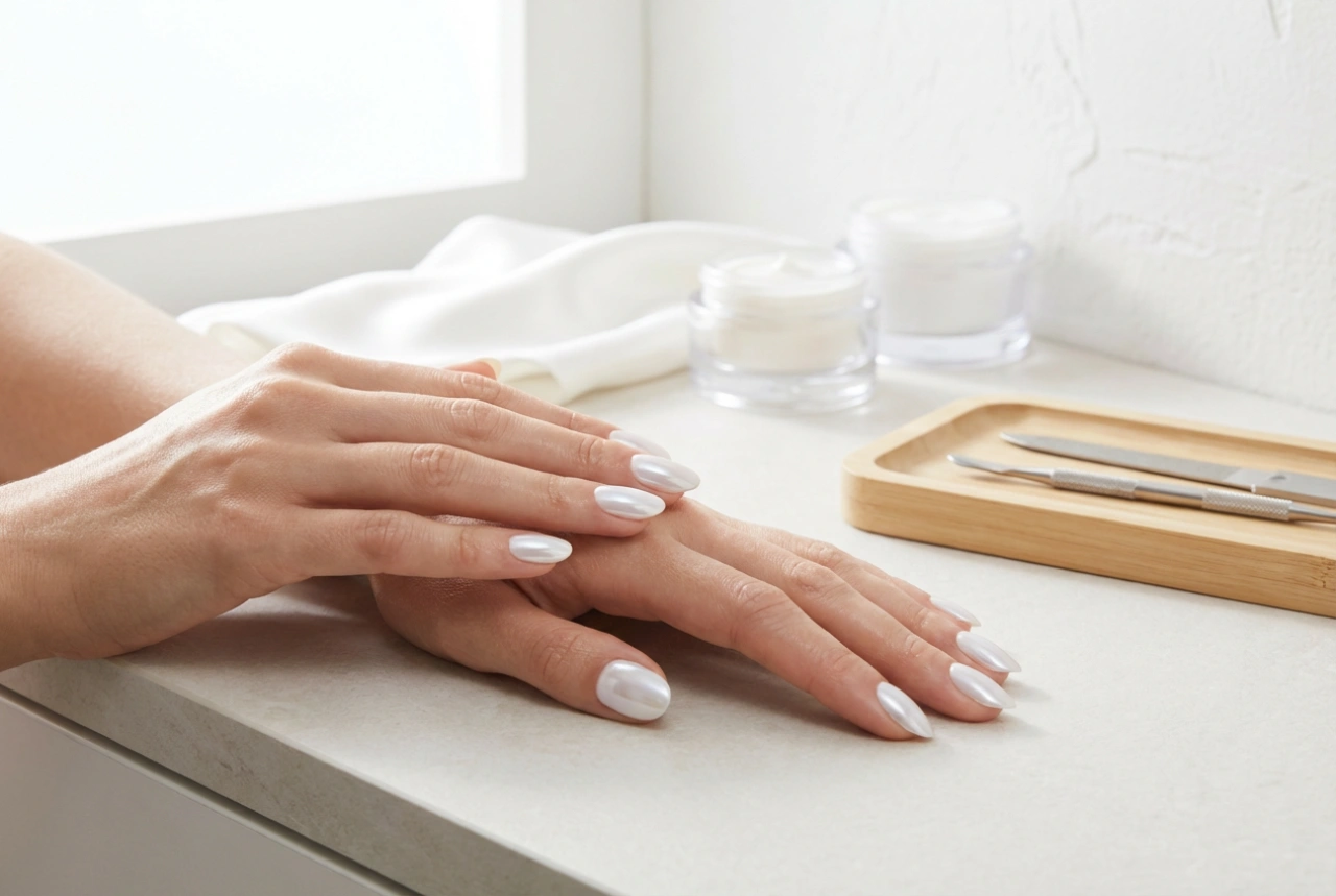 Helle Maniküre mit Pigment-Puder: Zarter Spiegeleffekt Schritt für Schritt