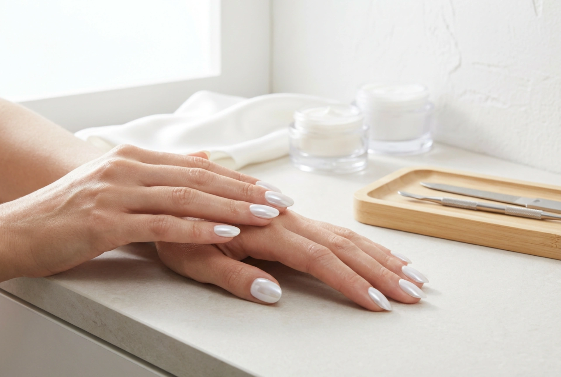 Helle Maniküre mit Pigment-Puder: Zarter Spiegeleffekt Schritt für Schritt