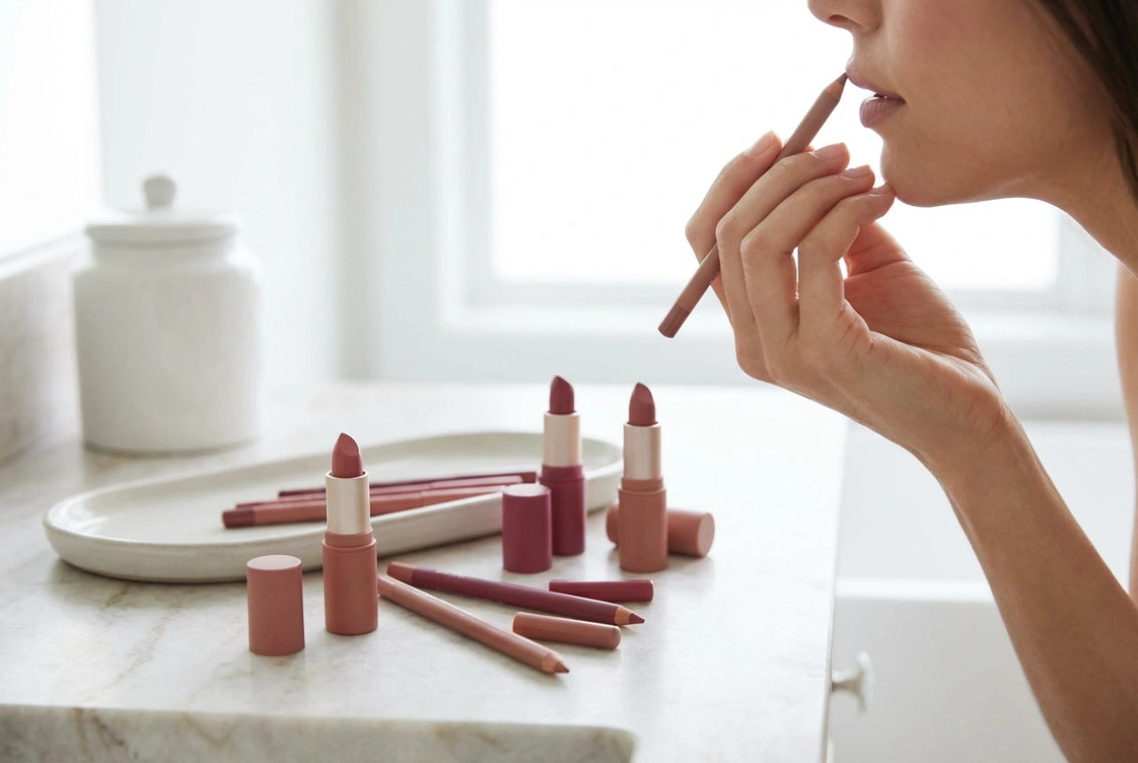 Set: Lipliner und Lippenstift Schritt für Schritt, Farbauswahl und Anwendung
